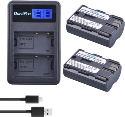 Set de 2 acumulatori BP-511 BP-511A 1800 mAh cu incarcator dual pentru Canon EOS 5D 10D 20D 20D 30D 40D 50D 300D D30 D60, Rebel PowerShot Pro G5 G1962 Pro G1 G5 G190 Pro