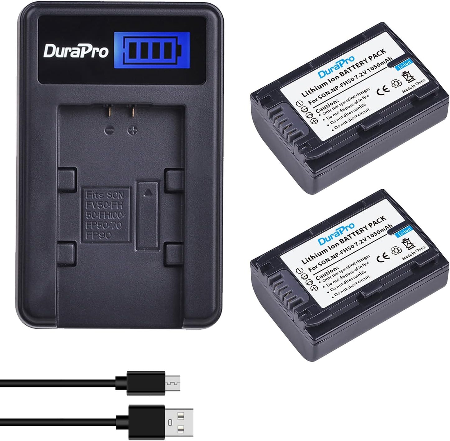 Set 2 acumulatori NP-FH5 de 1050 mAh cu incarcator cu ecran LCD pentru Sony NP-FH30, NP-FH40, NP-FH50, NP-FH60, NP-FH70 H Series; Sony DCR-SR32, DCR-SR33, DCR-SR35, DCR -SR36, DCR. - SR37, DCR-SR38 Handycam