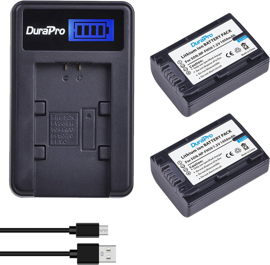 Set 2 acumulatori NP-FH5 de 1050 mAh cu incarcator cu ecran LCD pentru Sony NP-FH30, NP-FH40, NP-FH50, NP-FH60, NP-FH70 H Series; Sony DCR-SR32, DCR-SR33, DCR-SR35, DCR -SR36, DCR. - SR37, DCR-SR38 Handycam