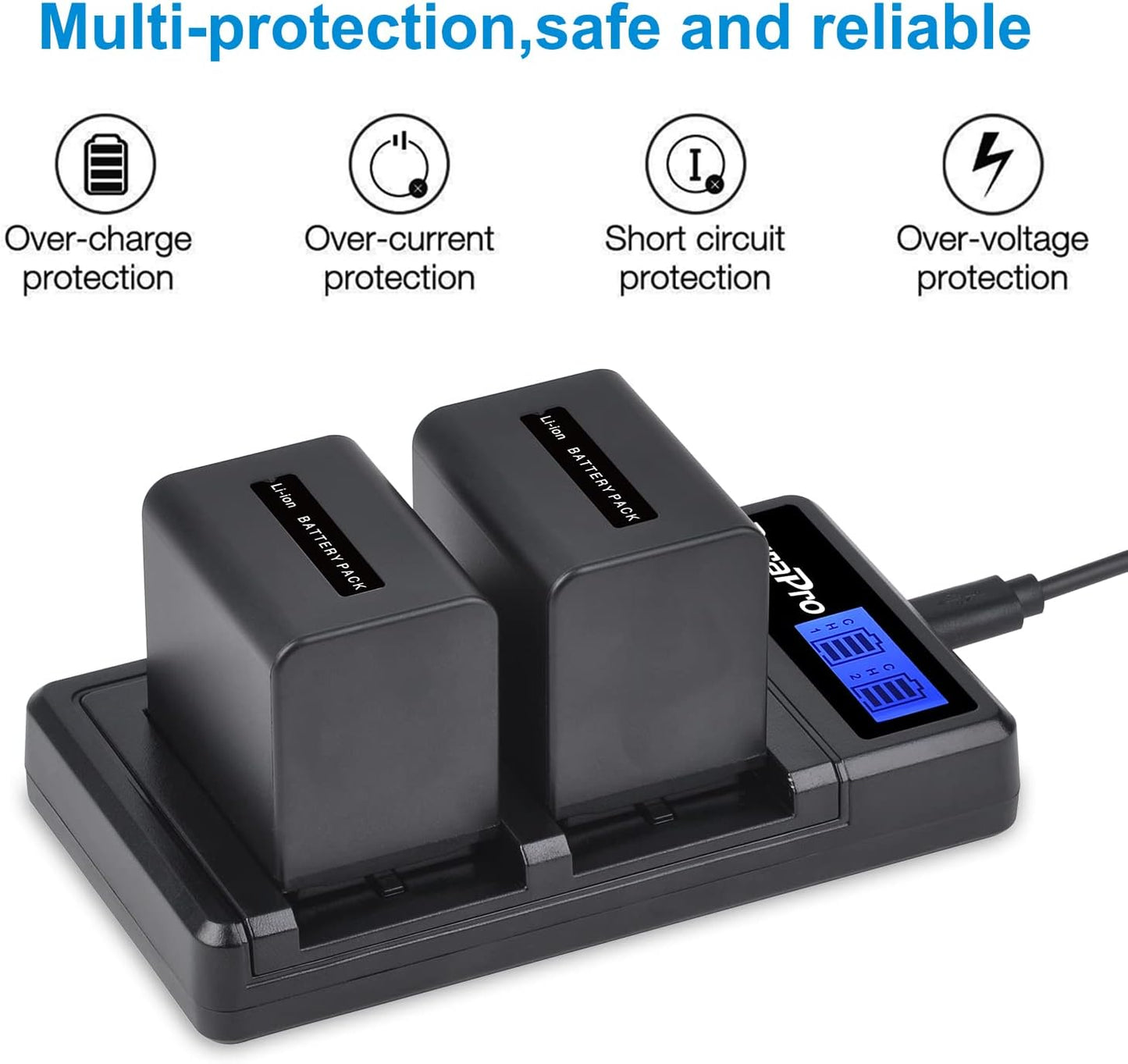 Set 2 acumulatori NP-FV70 de 2500 mAh cu incarcator dublu pentru Sony NP-FV50 FV30, FV100, Seria V, camera video Handycam HDR-CX230 HDR-CX150E HDR-CX170 CX300 Z1