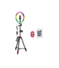 Set lampa circulara ring light LED RGB de 10 inch cu trepied, mini montura cap bila, 2 suporturi pentru smartphone, telecomanda lampa si telecomanda selfie, pentru machiaj, streaming video