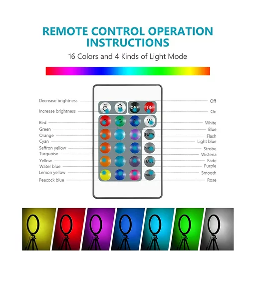 Set lampa circulara ring light LED RGB de 10 inch cu trepied, mini montura cap bila, 2 suporturi pentru smartphone, telecomanda lampa si telecomanda selfie, pentru machiaj, streaming video