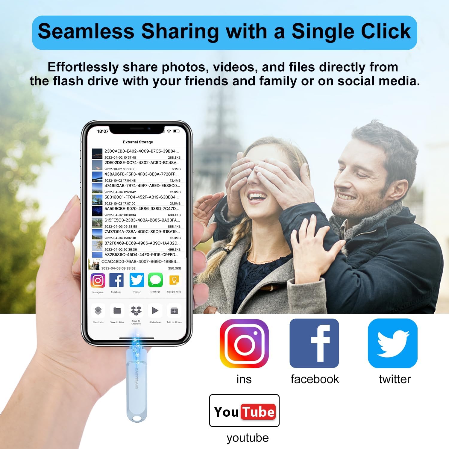 Memorie USB de 256GB, stick cu USB Lightning, USB 3.0 si adaptoare USB C si Micro USB, functie OTG, compatibil iPhone, Samsung, smartphone, tableta, PC