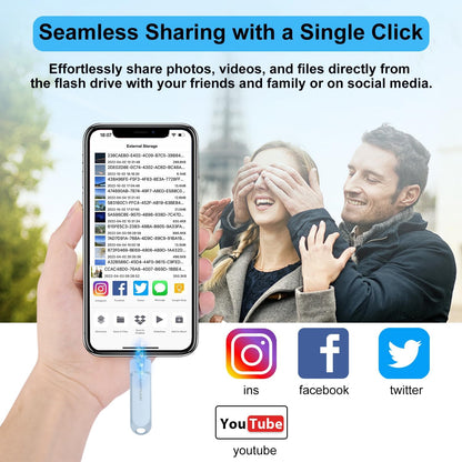 Memorie USB de 256GB, stick cu USB Lightning, USB 3.0 si adaptoare USB C si Micro USB, functie OTG, compatibil iPhone, Samsung, smartphone, tableta, PC
