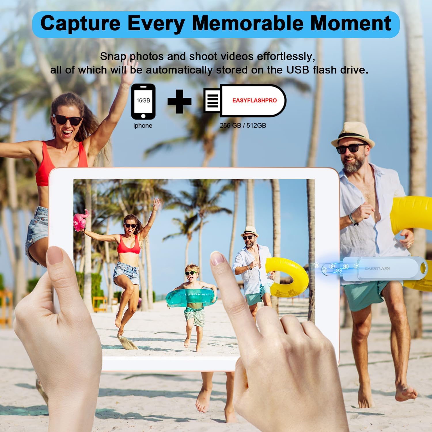 Memorie USB de 256GB, stick cu USB Lightning, USB 3.0 si adaptoare USB C si Micro USB, functie OTG, compatibil iPhone, Samsung, smartphone, tableta, PC