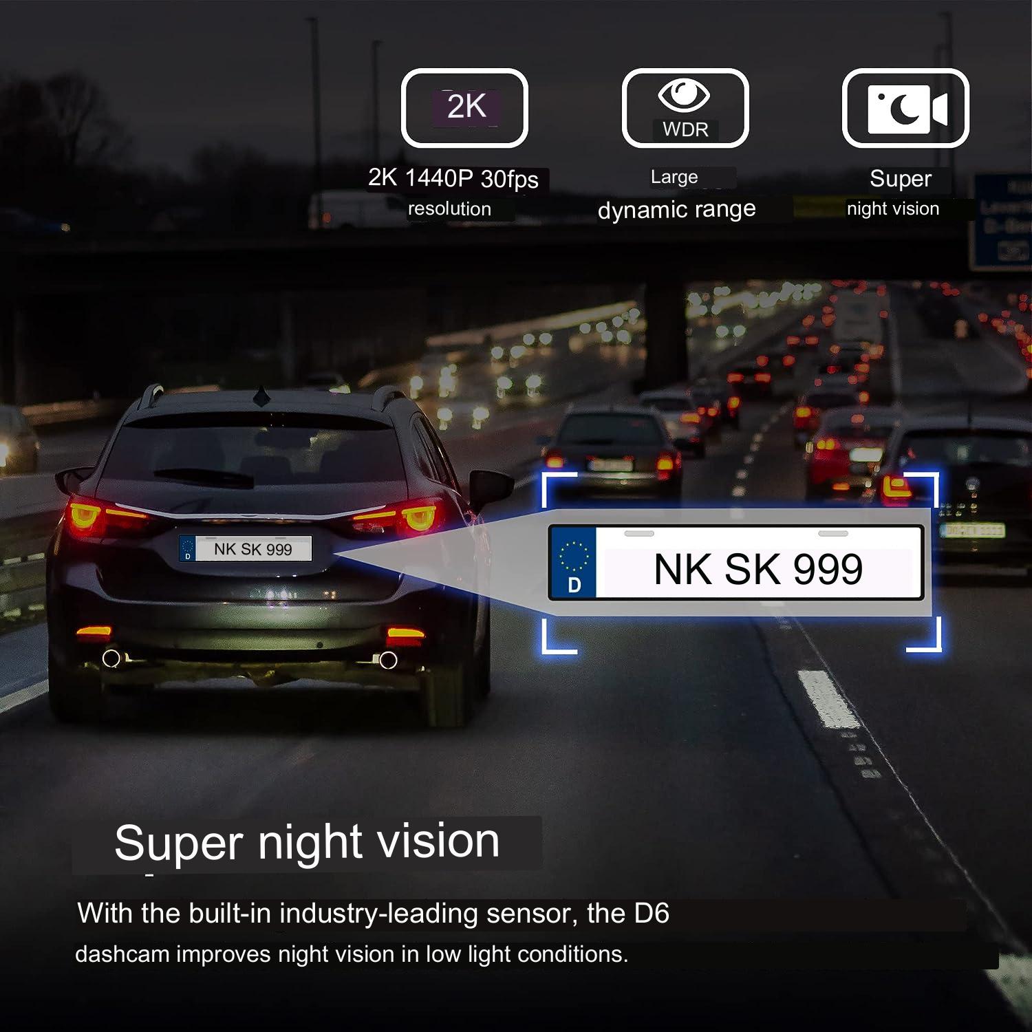 Camera auto WiFi 2K 1440P Full QHD, rotativa 360°, unghi larg 145°, G-Sensor, WDR cu nightvision, control prin aplicatie, inregistrare in bucla, Kawa D6