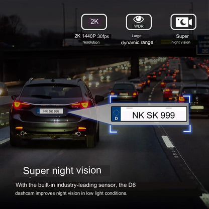 Camera auto WiFi 2K 1440P Full QHD, rotativa 360°, unghi larg 145°, G-Sensor, WDR cu nightvision, control prin aplicatie, inregistrare in bucla, Kawa D6