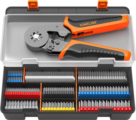 Set cleste de sertizare pini conectori cu 770 terminale conductori 0,25-10 mm², 9 dimensiuni, hexagonal, in cutie de depozitare si transport, Someline