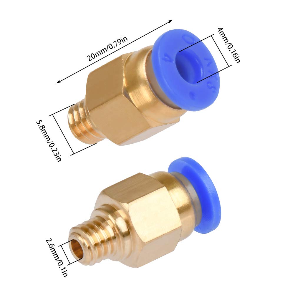 Set de 10 conectori pneumatici PC4-M6, filet de 5.8 mm, filament 1.75 mm, pentru imprimata 3D MK8