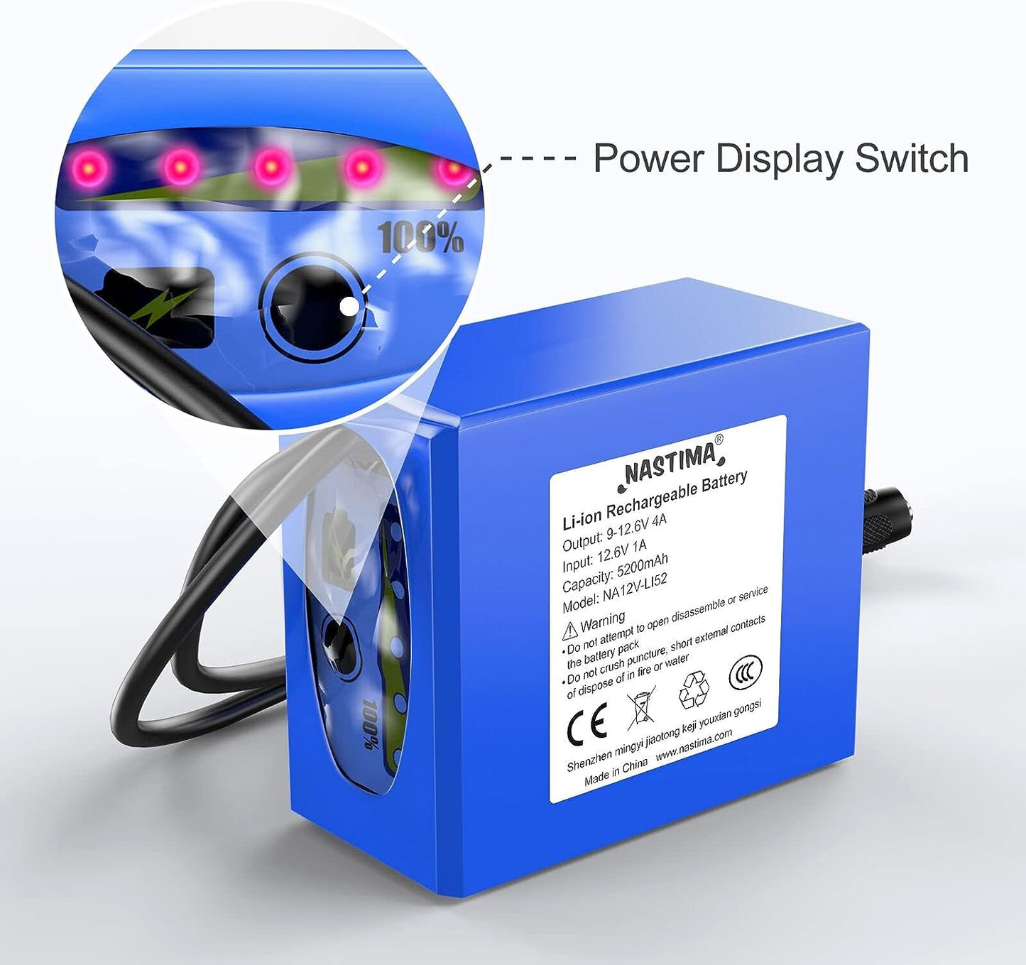 Acumulator 12V, 5200 mAh 4A, cu afisaj incarcare si mufa alimentare, pentru camere wireless, camere video, playere portabile, drone