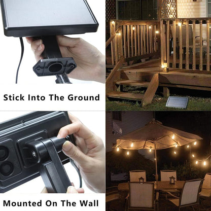 Ghirlanda luminoasa LED cu panou solar, de 15 m, impermeabila IP65, cu 15 becuri S14, 4 moduri iluminare, 2700 K, pentru gradina, terasa, foisor