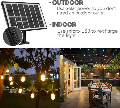 Ghirlanda luminoasa LED cu panou solar, de 15 m, impermeabila IP65, cu 15 becuri S14, 4 moduri iluminare, 2700 K, pentru gradina, terasa, foisor