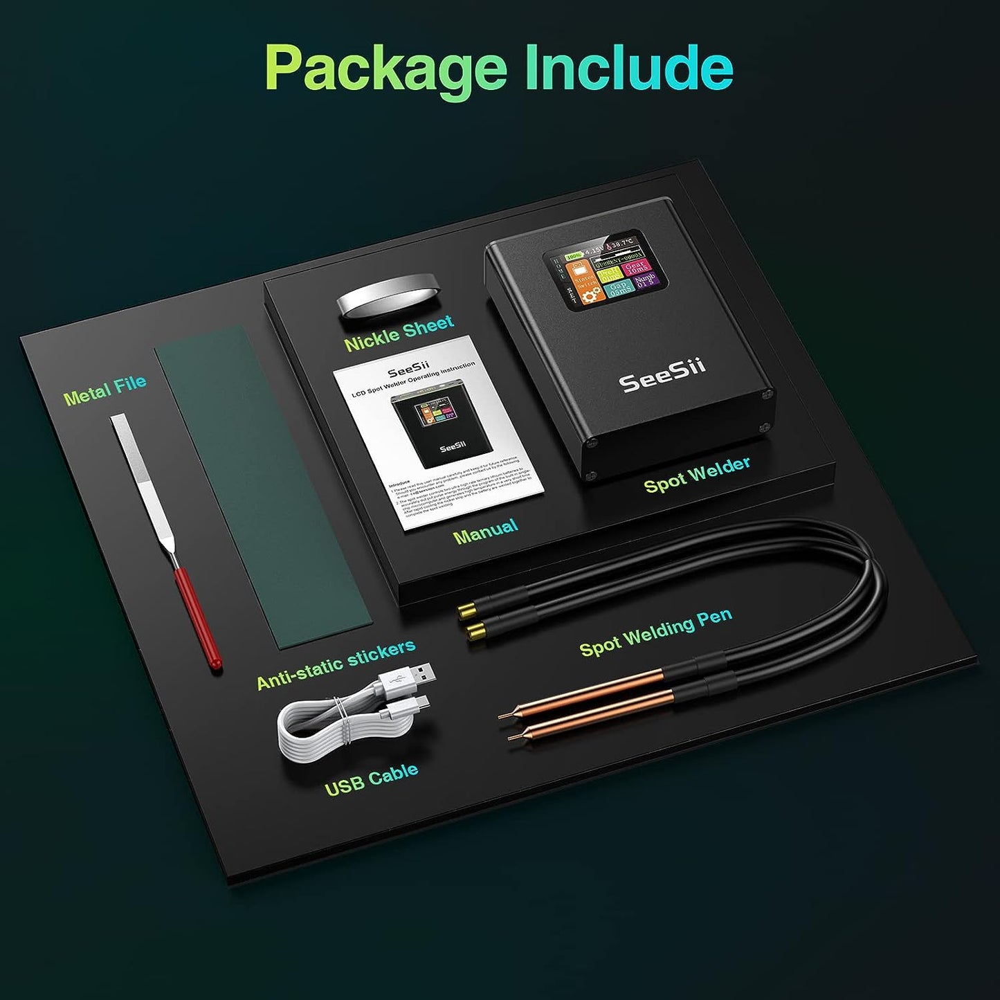 Aparat de sudura in puncte portabil, cu acumulator 5000 mAh, 30 de niveluri, ecran color 1,8 inch, 0,1 mm-0,15 mm, cu banda de nichel, pentru lipit acumulatori