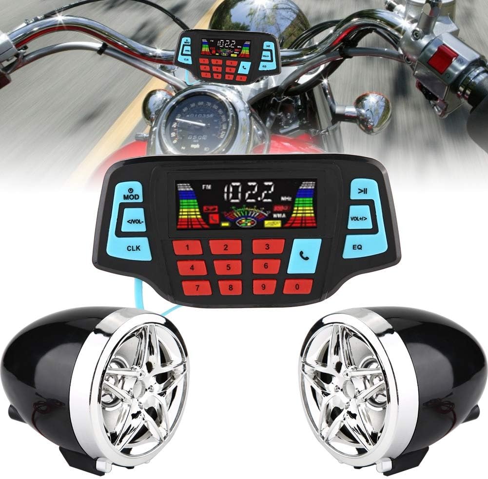 Sistem audio MP3 pentru motocicleta, cu Bluetooth slot card TF, cu sistem prindere si 2 boxe, compatibil moto, scuter, atv