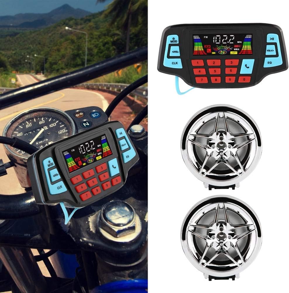 Sistem audio MP3 pentru motocicleta, cu Bluetooth slot card TF, cu sistem prindere si 2 boxe, compatibil moto, scuter, atv