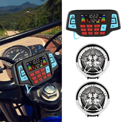 Sistem audio MP3 pentru motocicleta, cu Bluetooth slot card TF, cu sistem prindere si 2 boxe, compatibil moto, scuter, atv