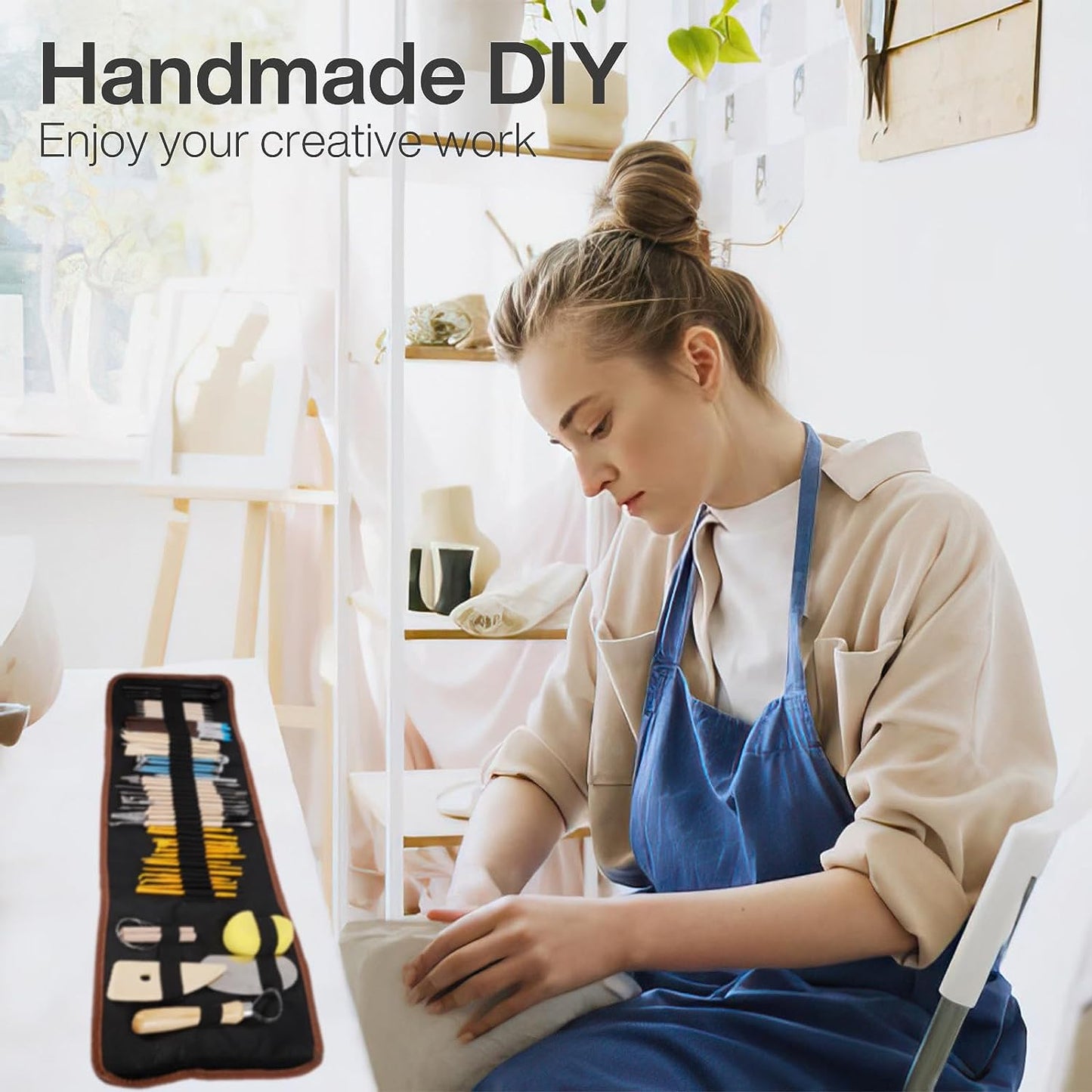 Set 55 unelte de modelaj, cutite sculptura in argila, instrumente artizanat pentru lut, plastilina, ceramica, pentru hobby si profesionisti