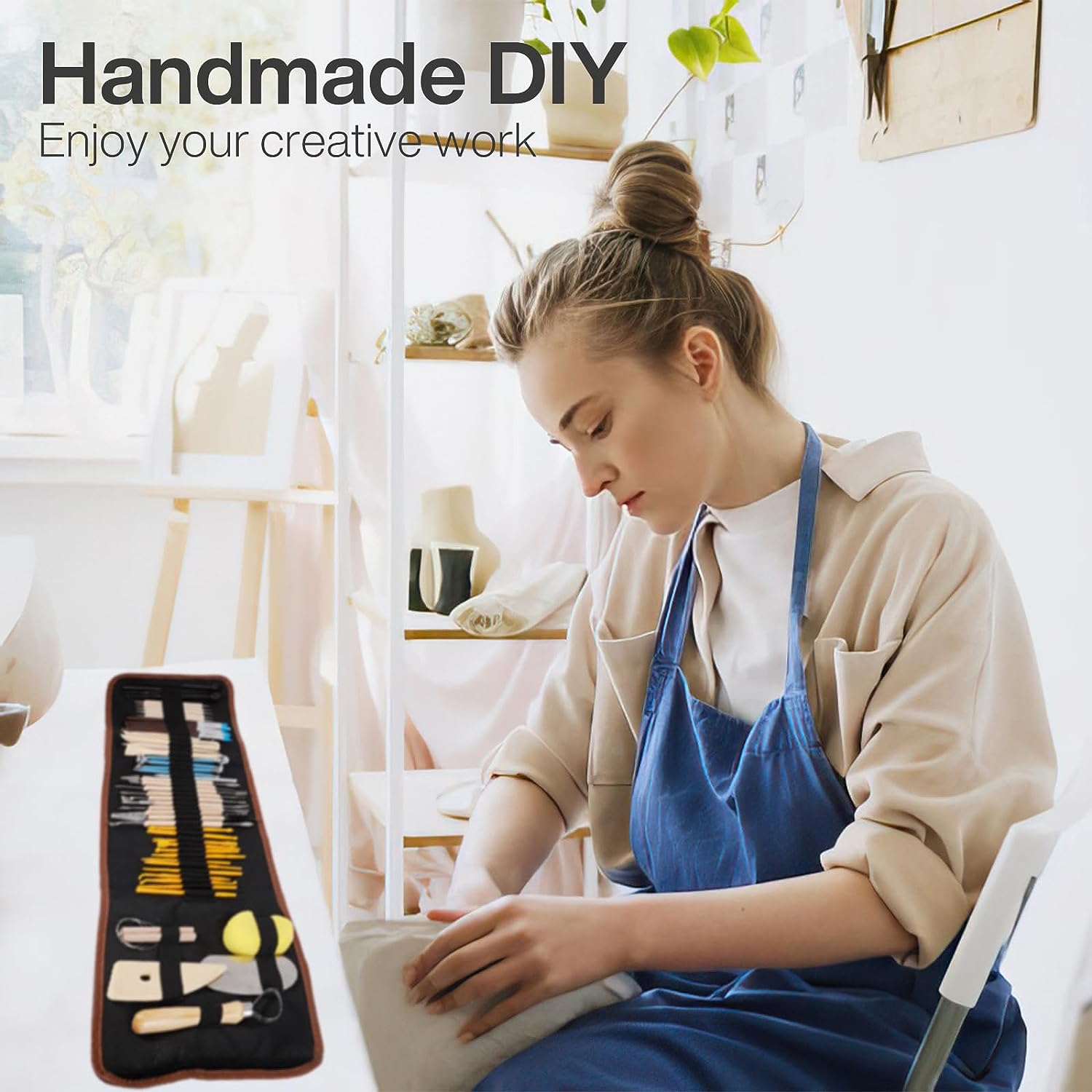 Set 55 unelte de modelaj, cutite sculptura in argila, instrumente artizanat pentru lut, plastilina, ceramica, pentru hobby si profesionisti