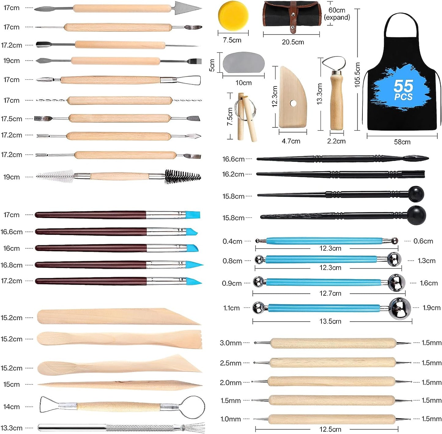 Set 55 unelte de modelaj, cutite sculptura in argila, instrumente artizanat pentru lut, plastilina, ceramica, pentru hobby si profesionisti
