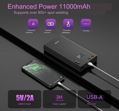 Aparat de sudura in puncte portabil, cu acumulator 11000 mAh, ecran LCD, 70 viteze reglabile, banda de nichel de 10 m, functie powerbank, pentru lipit acumulatori