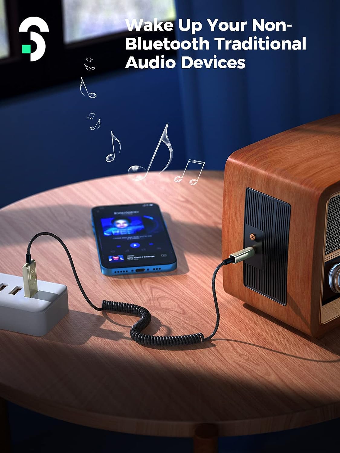 Adaptor Bluetooth 5.1, receiver audio cu alimentare prin USB, cu mufa Jack, microfon incorporat, car kit Soomfon