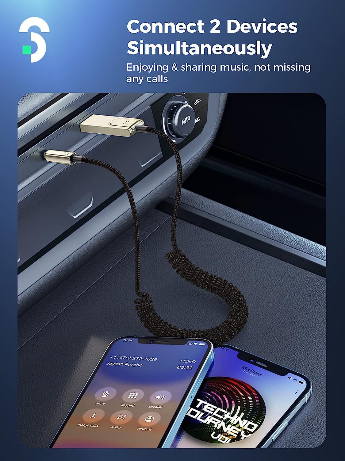 Adaptor Bluetooth 5.1, receiver audio cu alimentare prin USB, cu mufa Jack, microfon incorporat, car kit Soomfon