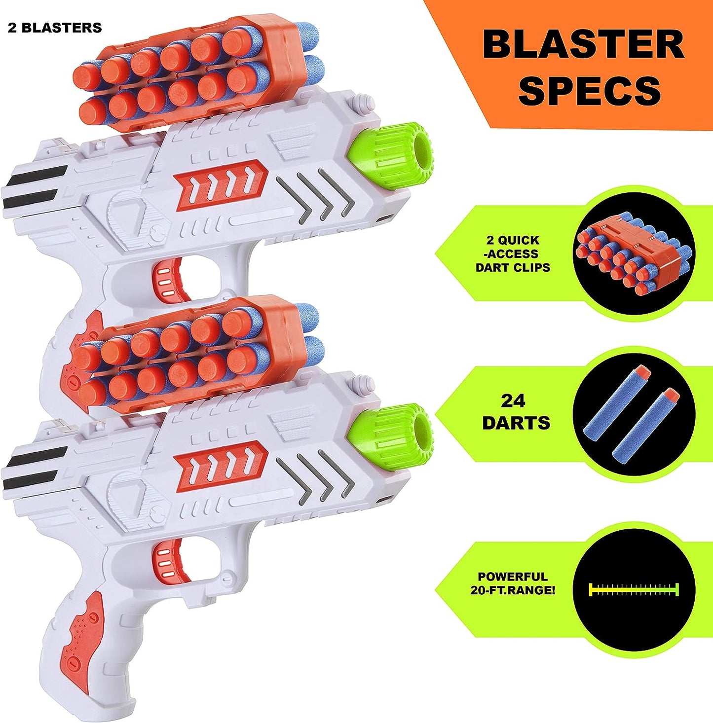 Set blaster cu tinta plutitoare, 2 arme de jucarie, 24 sageti din spuma, 10 bile, 2 rezerve sageti cu clema, compatibil Nerf, Joyin