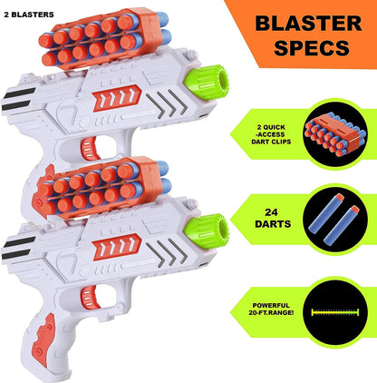 Set blaster cu tinta plutitoare, 2 arme de jucarie, 24 sageti din spuma, 10 bile, 2 rezerve sageti cu clema, compatibil Nerf, Joyin