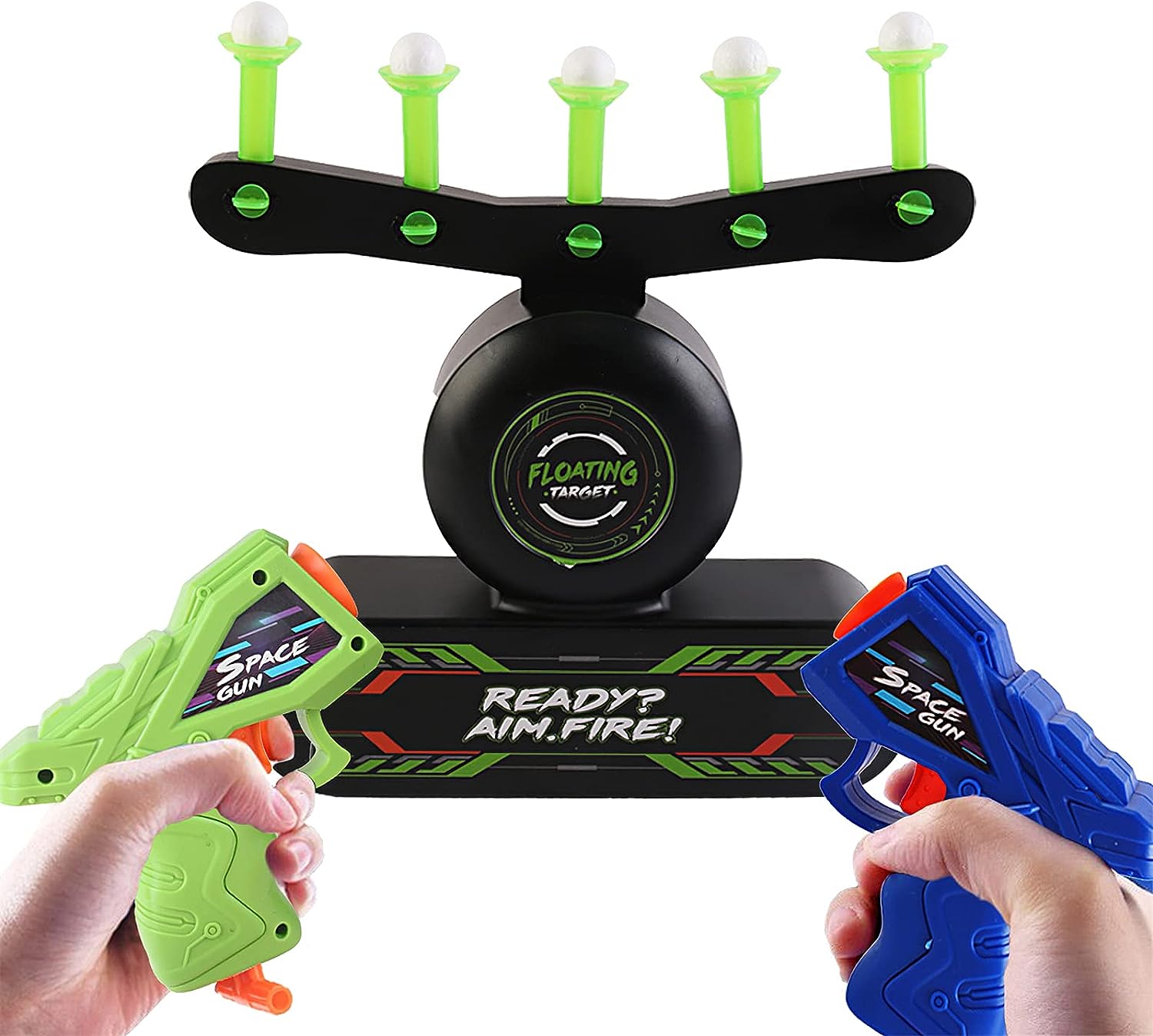 Set Blaster, cu tinta plutitoare si tinta fixa fosforescenta, 2 pistoale de jucarie, 2 bratari, 10 bile si 20 de sageti din spuma, compatibil Nerf, +8 ani