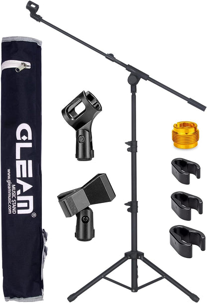 Stativ profesional pentru microfon, stand metalic cu trepied si clema universala tip clip, inaltime reglabila, cu husa de depozitare si transport