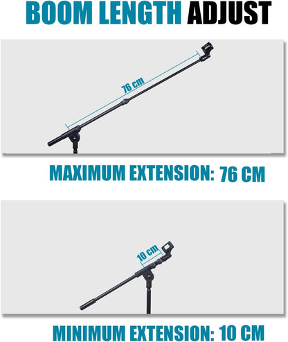 Stativ profesional pentru microfon, stand metalic cu trepied si clema universala tip clip, inaltime reglabila, cu husa de depozitare si transport