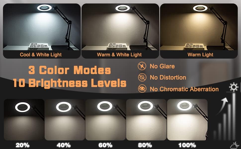 Lampa cosmetica LED cu lupa 10X - 15X si brat cu menghina si baza, cu 3 moduri iluminare, luminozitate reglabila, pentru machiaj, tatuaje, sculptura, manichiura, electronica