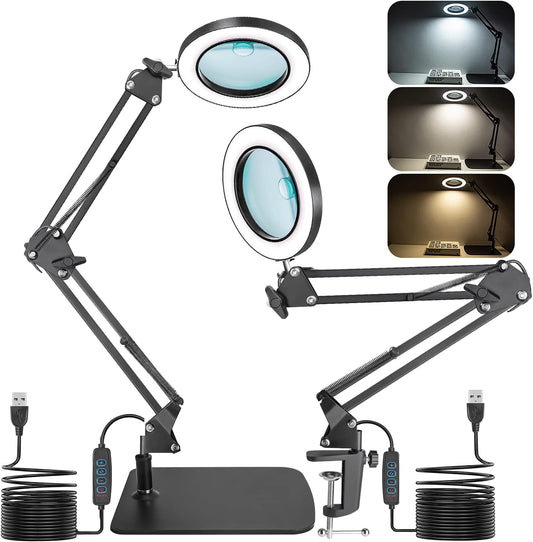Lampa cosmetica LED cu lupa 10X - 15X si brat cu menghina si baza, cu 3 moduri iluminare, luminozitate reglabila, pentru machiaj, tatuaje, sculptura, manichiura, electronica
