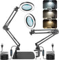 Lampa cosmetica LED cu lupa 10X - 15X si brat cu menghina si baza, cu 3 moduri iluminare, luminozitate reglabila, pentru machiaj, tatuaje, sculptura, manichiura, electronica