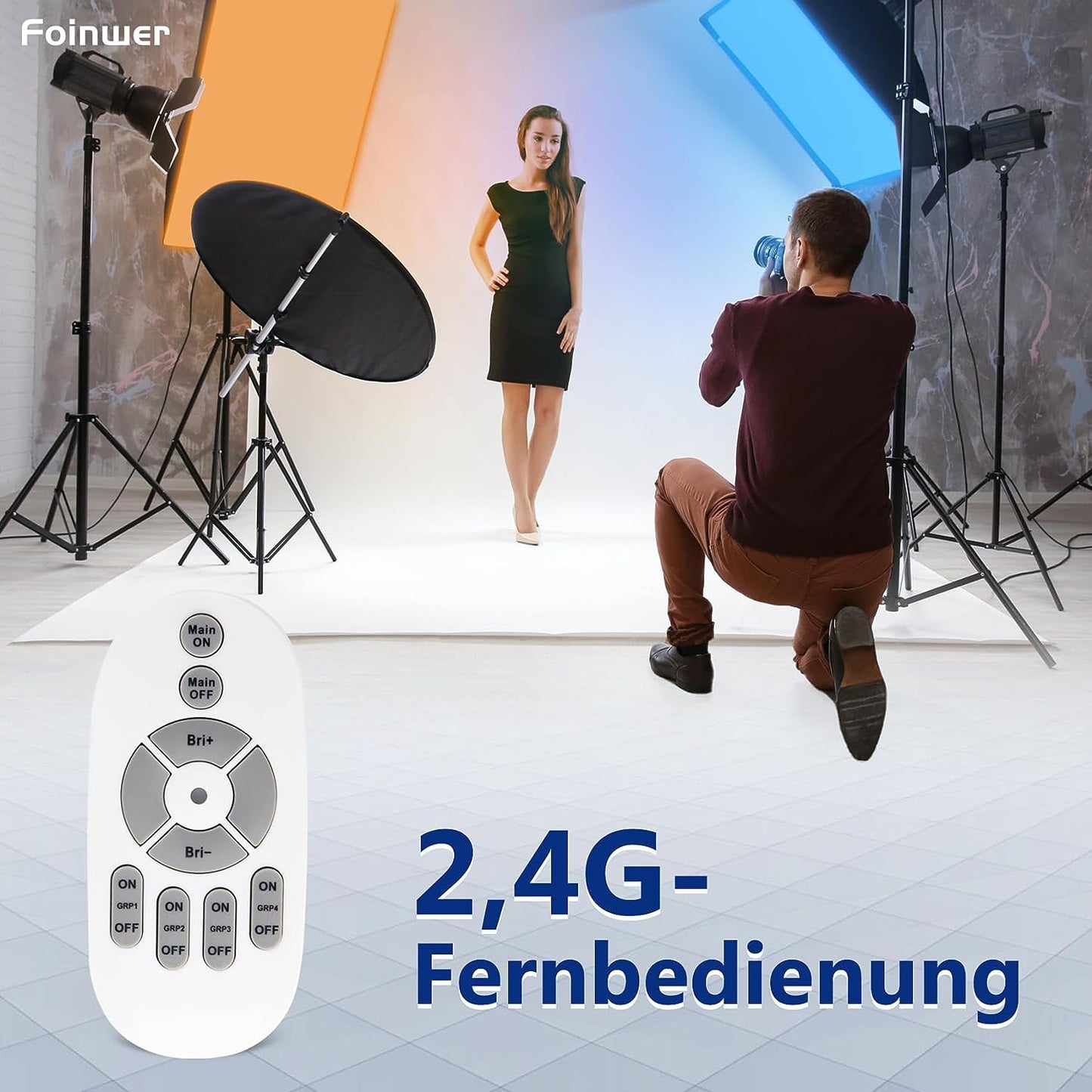 Kit lumina continua, lumini de studio cu 2 Softbox 50x70 cm, 2 lampi LED si 3 filtre de culoare, 2 trepiede 200 cm, 2 panze de difuzie, 2 telecomenzi, geanta de depozitare si transport