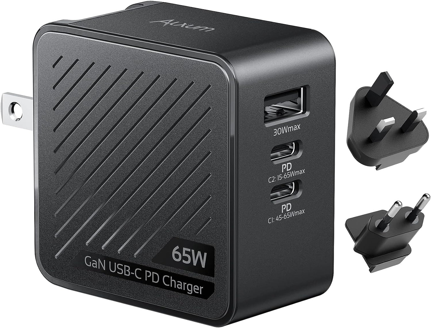 Incarcator retea 65W cu 3 porturi, cu incarcare rapida PD USB-C si port USB, pentru MacBook, laptop, tableta, smartphone