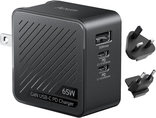 Incarcator retea 65W cu 3 porturi, cu incarcare rapida PD USB-C si port USB, pentru MacBook, laptop, tableta, smartphone