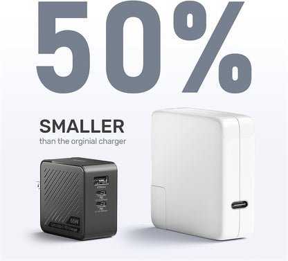 Incarcator retea 65W cu 3 porturi, cu incarcare rapida PD USB-C si port USB, pentru MacBook, laptop, tableta, smartphone