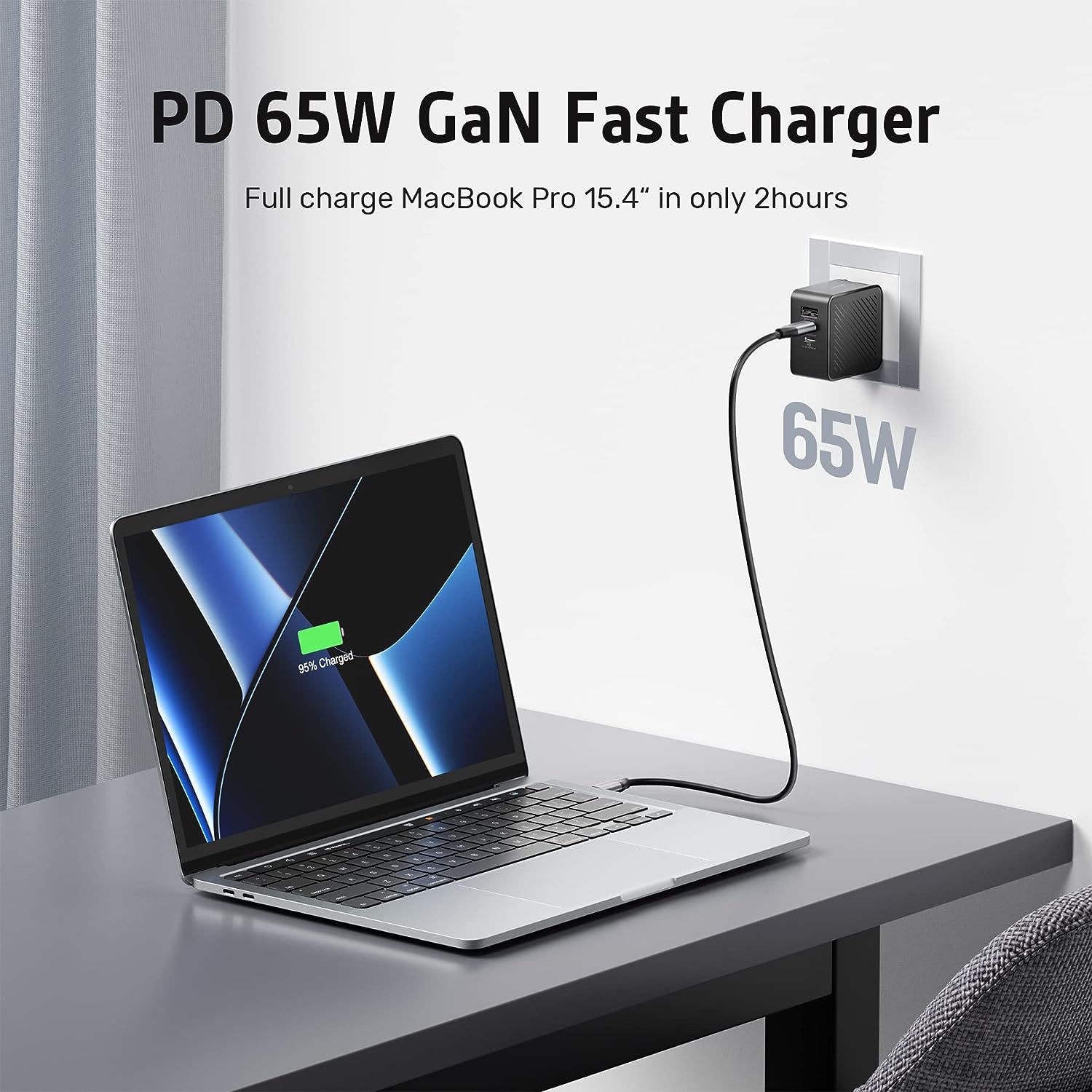 Incarcator retea 65W cu 3 porturi, cu incarcare rapida PD USB-C si port USB, pentru MacBook, laptop, tableta, smartphone