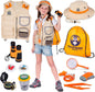 Set de cercetare pentru explorarea naturii, kit explorator aventurier cu vesta, palarie, binoclu, lanterna, fluier, busola, penseta, lupa, geanta de depozitare, portocaliu