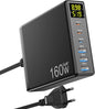 Incarcator retea 160 W USB C GaN cu 6 porturi, Incarcator PPS cu afisaj LED, 3 porturi USB-A si 3 porturi USB-C, incarcare PD, pentru MacBook Pro Laptop iPhone iPad Samsung