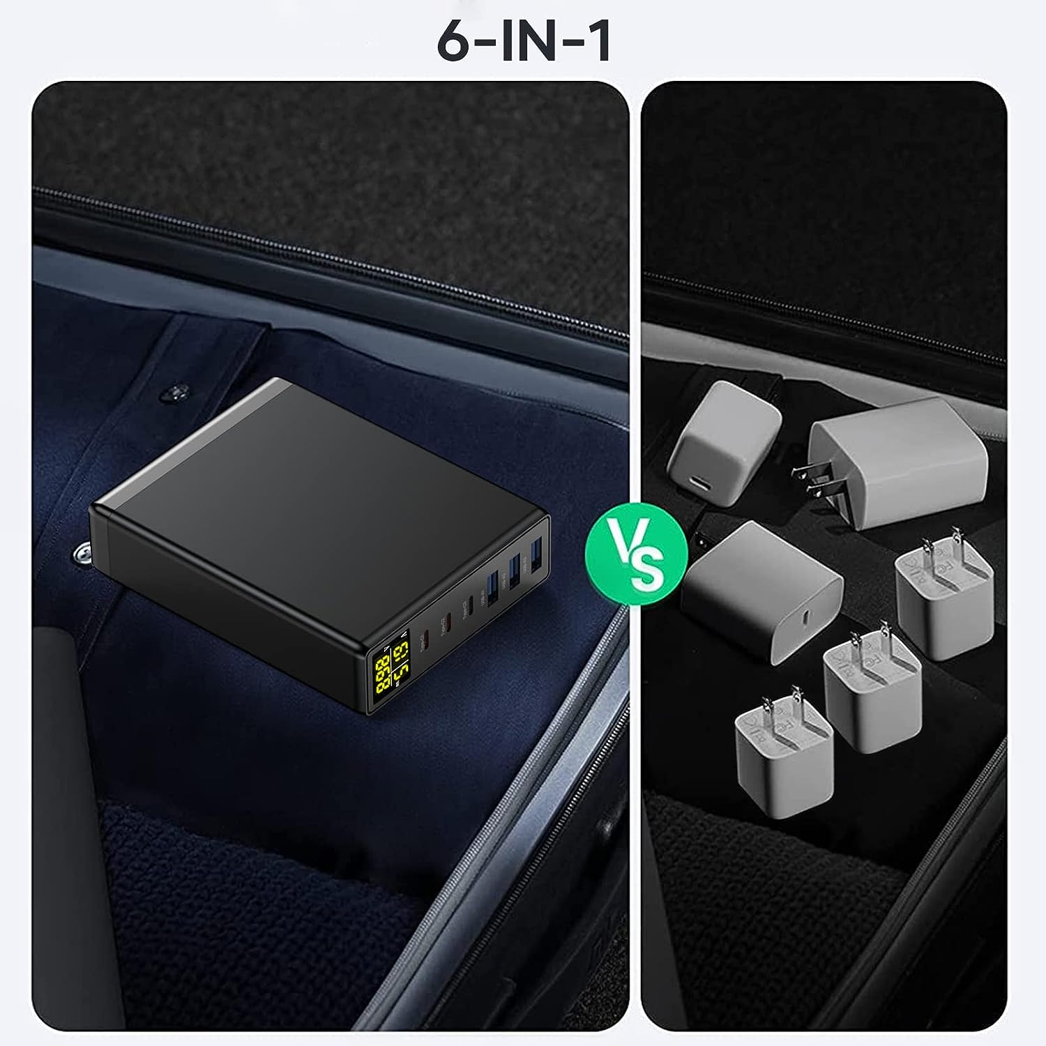 Incarcator retea 160 W USB C GaN cu 6 porturi, Incarcator PPS cu afisaj LED, 3 porturi USB-A si 3 porturi USB-C, incarcare PD, pentru MacBook Pro Laptop iPhone iPad Samsung