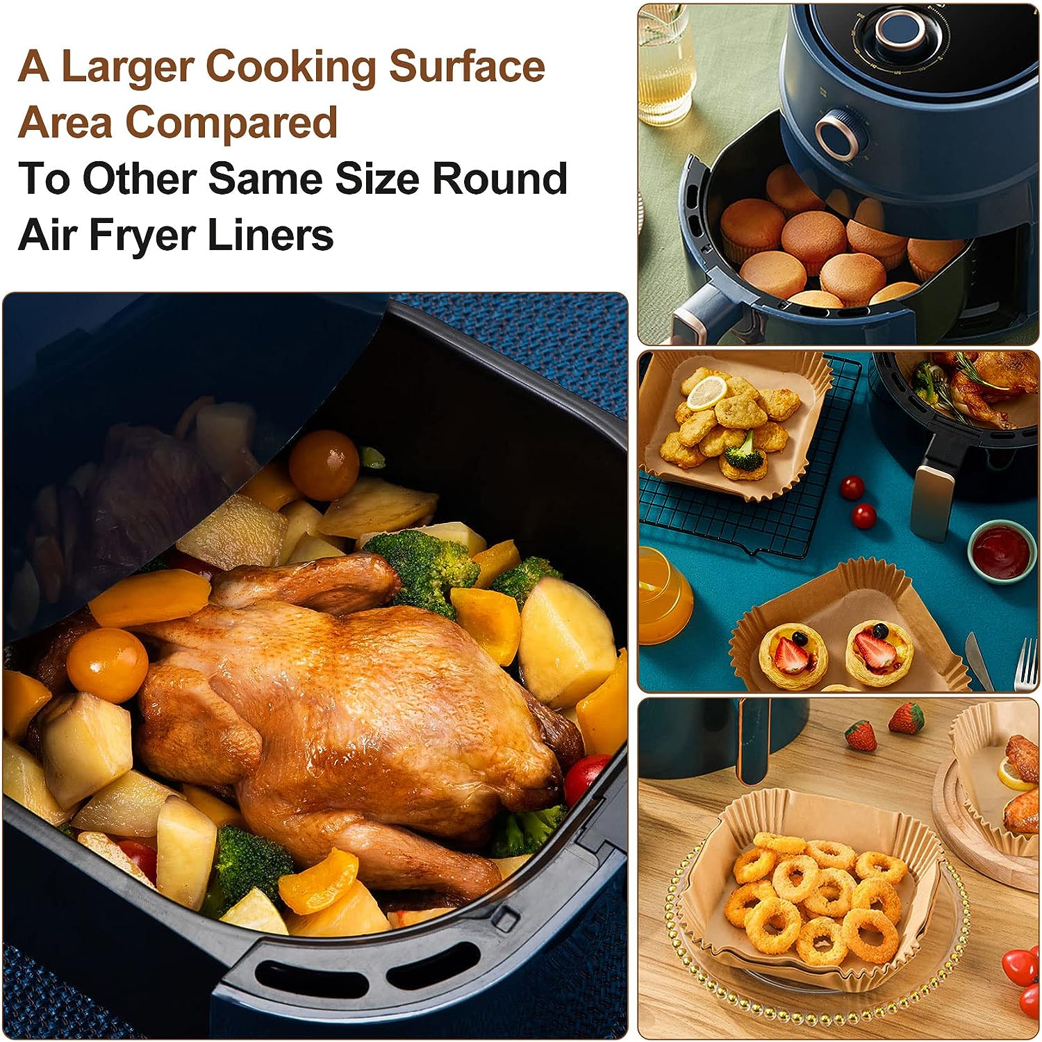 Set 15 accesorii pentru friteuza cu aer cald, compatibil cu modelele Airfryer de 5.5 litri, cu forme de prajituri, tava pentru pizza, spatula, clesti si protectie din silicon, universal