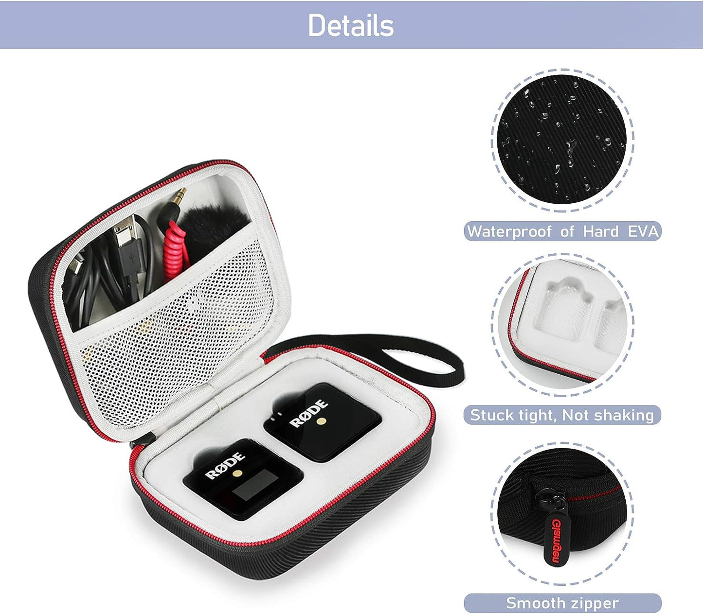 Husa rigida pentru Rode Wireless Go, rezistenta la socuri, impermeabila, pentru lavaliera si accesorii, cu protectie detasabila