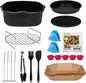 Set 15 accesorii pentru friteuza cu aer cald, compatibil cu modelele Airfryer de 5.5 litri, cu forme de prajituri, tava pentru pizza, spatula, clesti si protectie din silicon, universal