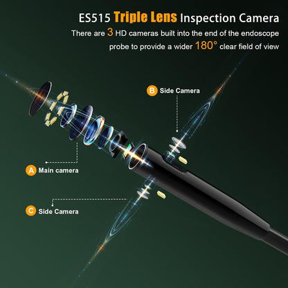 Endoscop industral, camera de inspectie cu 3 lentile, tub detasabil de 15 m si impermeabil IP68, 1080P HD, 10 lumini LED, cu accesorii si card de memorie de 32 GB, boroscop ES515