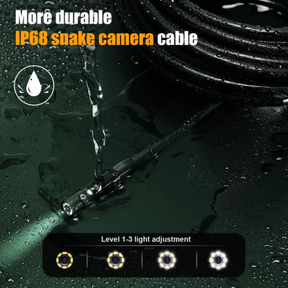 Endoscop industral, camera de inspectie cu 3 lentile, tub detasabil de 15 m si impermeabil IP68, 1080P HD, 10 lumini LED, cu accesorii si card de memorie de 32 GB, boroscop ES515