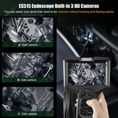 Endoscop industral, camera de inspectie cu 3 lentile, tub detasabil de 15 m si impermeabil IP68, 1080P HD, 10 lumini LED, cu accesorii si card de memorie de 32 GB, boroscop ES515