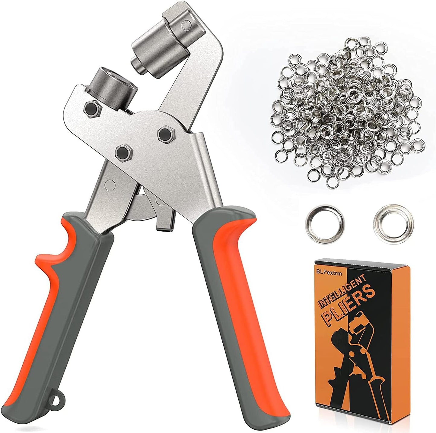 Set cleste pentru ochi, 16 cm, cu 500 ocheti de 10 mm diametru interior, pentru perforare si inserare, cu maner ergonomic, usor de utilizat