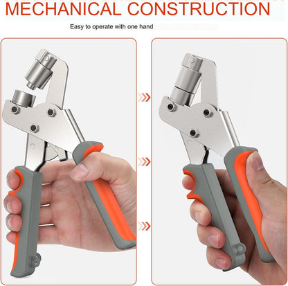Set cleste pentru ochi, 16 cm, cu 500 ocheti de 10 mm diametru interior, pentru perforare si inserare, cu maner ergonomic, usor de utilizat